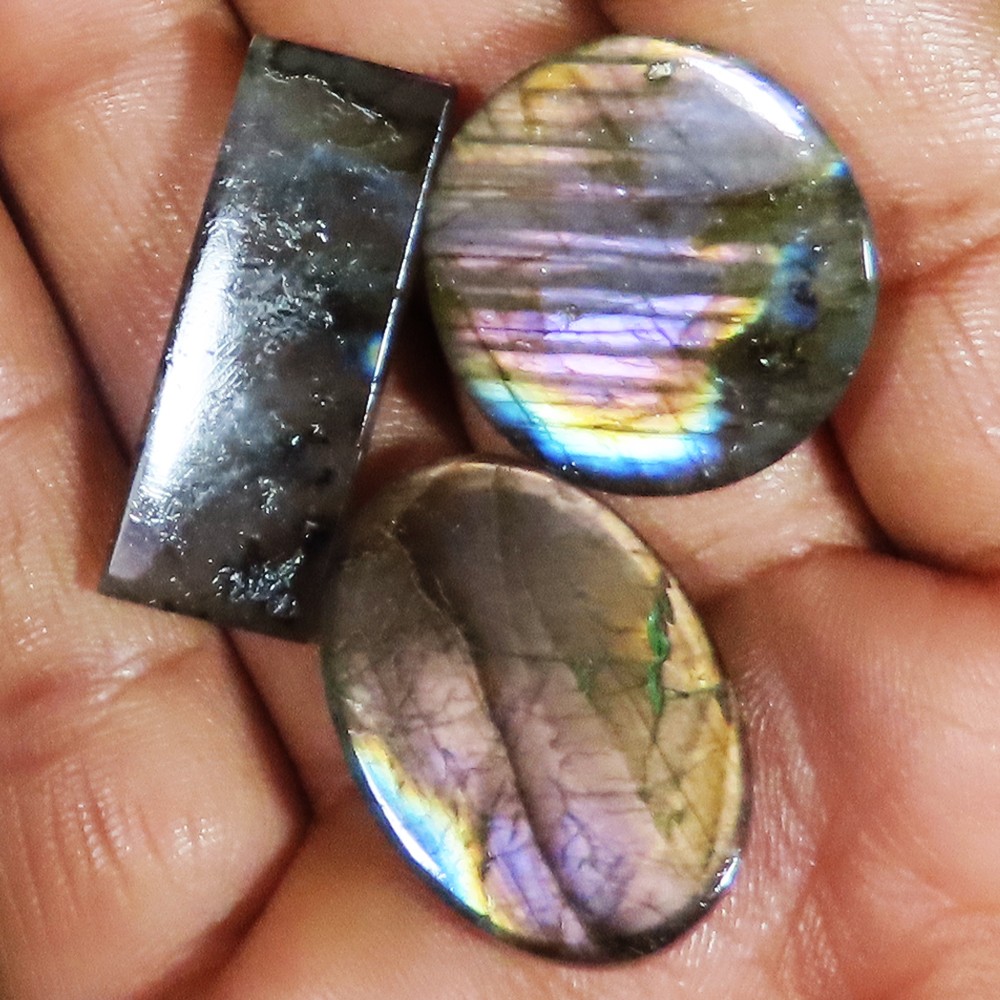 84.05 Cts 100% Natural Labradorite Cabochon Loose Gemstone 3 PCs Lot UT367