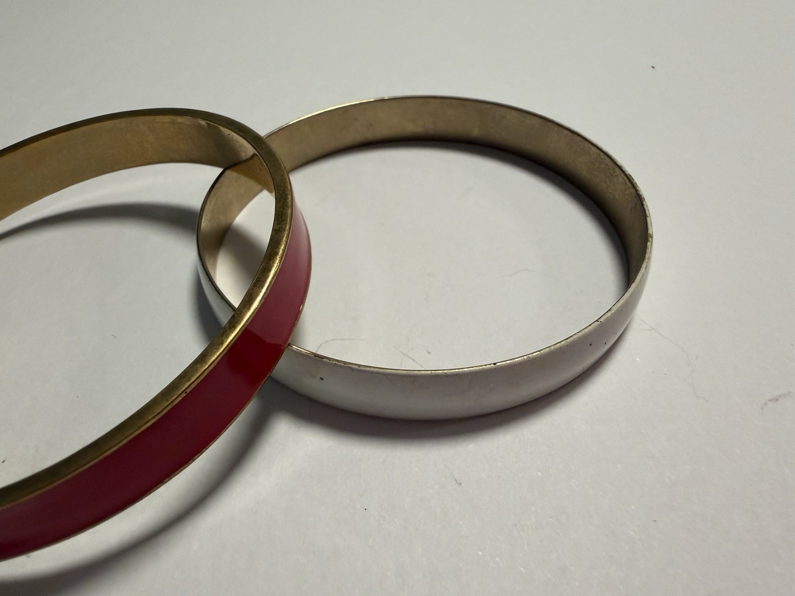 Vintage Enamel Bangle Bracelet Set Of 2, Gold Tone Red White 1980s
