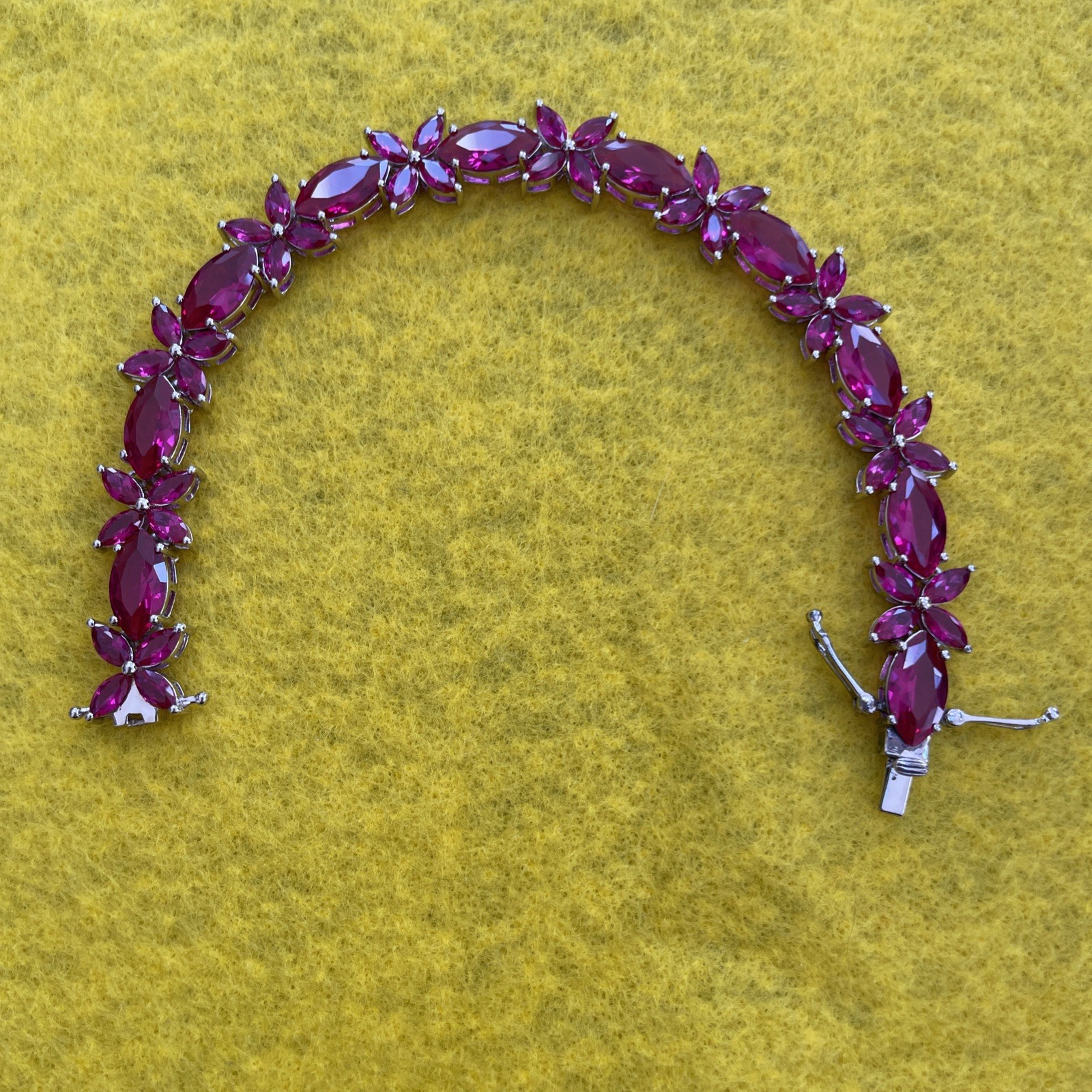 24.76 CTW 7.2” Lab Created Marquise Ruby & 925 Silver Bracelet – 21 Grams