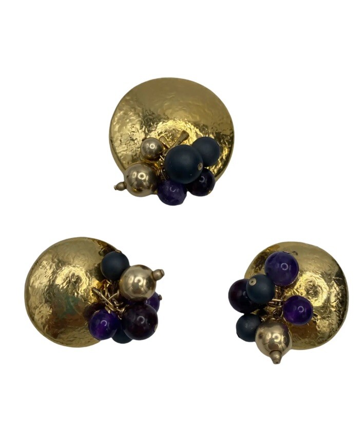 Vintage Susan Cummings Gold Over Sterling Gemstone Set Pin Earrings