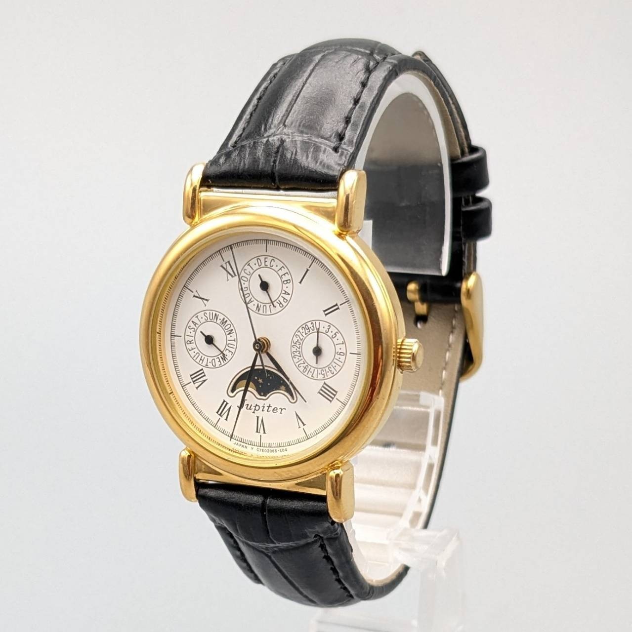 Vintage ORIENT Jupiter C7E508-50 Moon Phase Quartz Watch New Battery Strap Japan