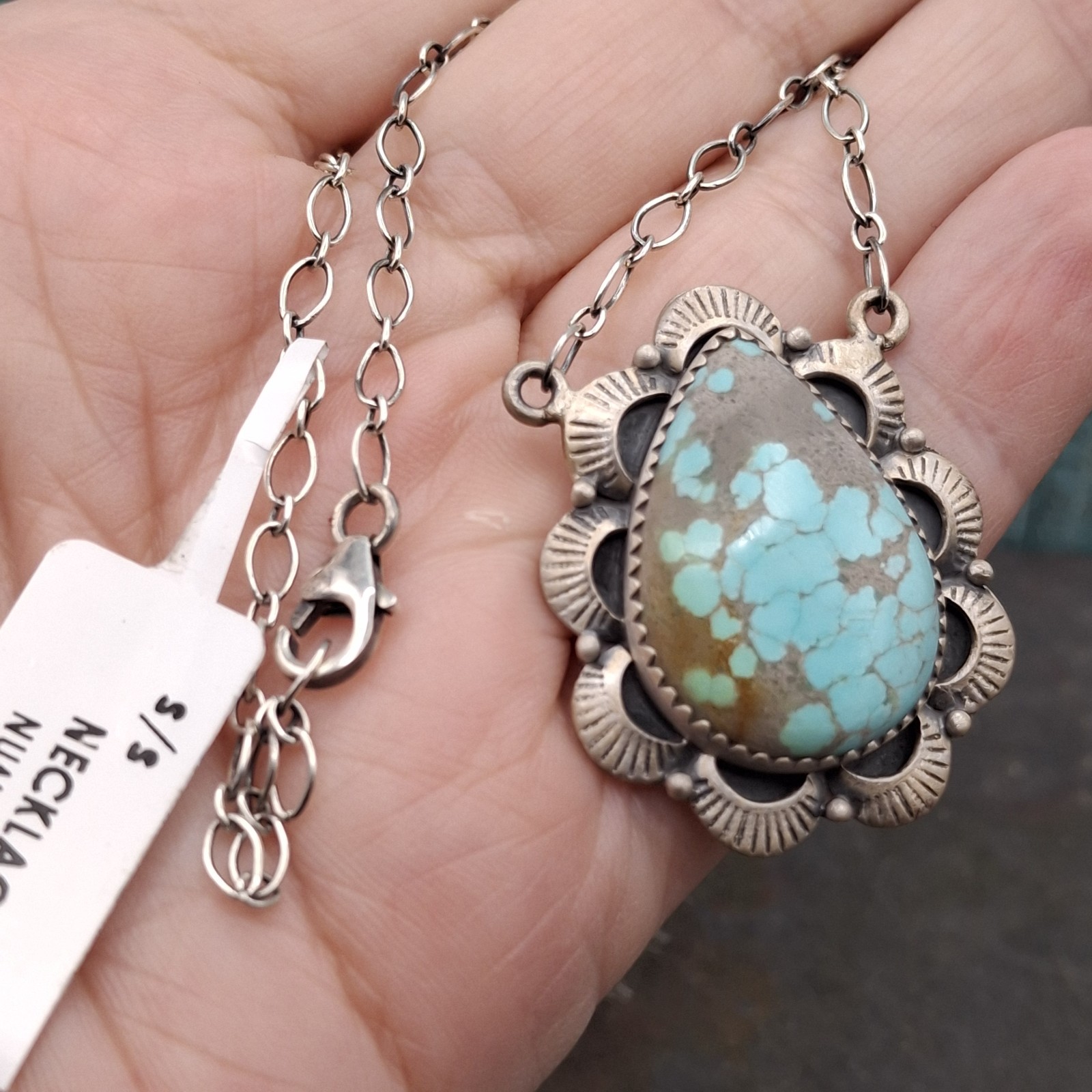 Number 8 Turquoise Sterling Silver Necklace Southwestern Native Style 14-21″