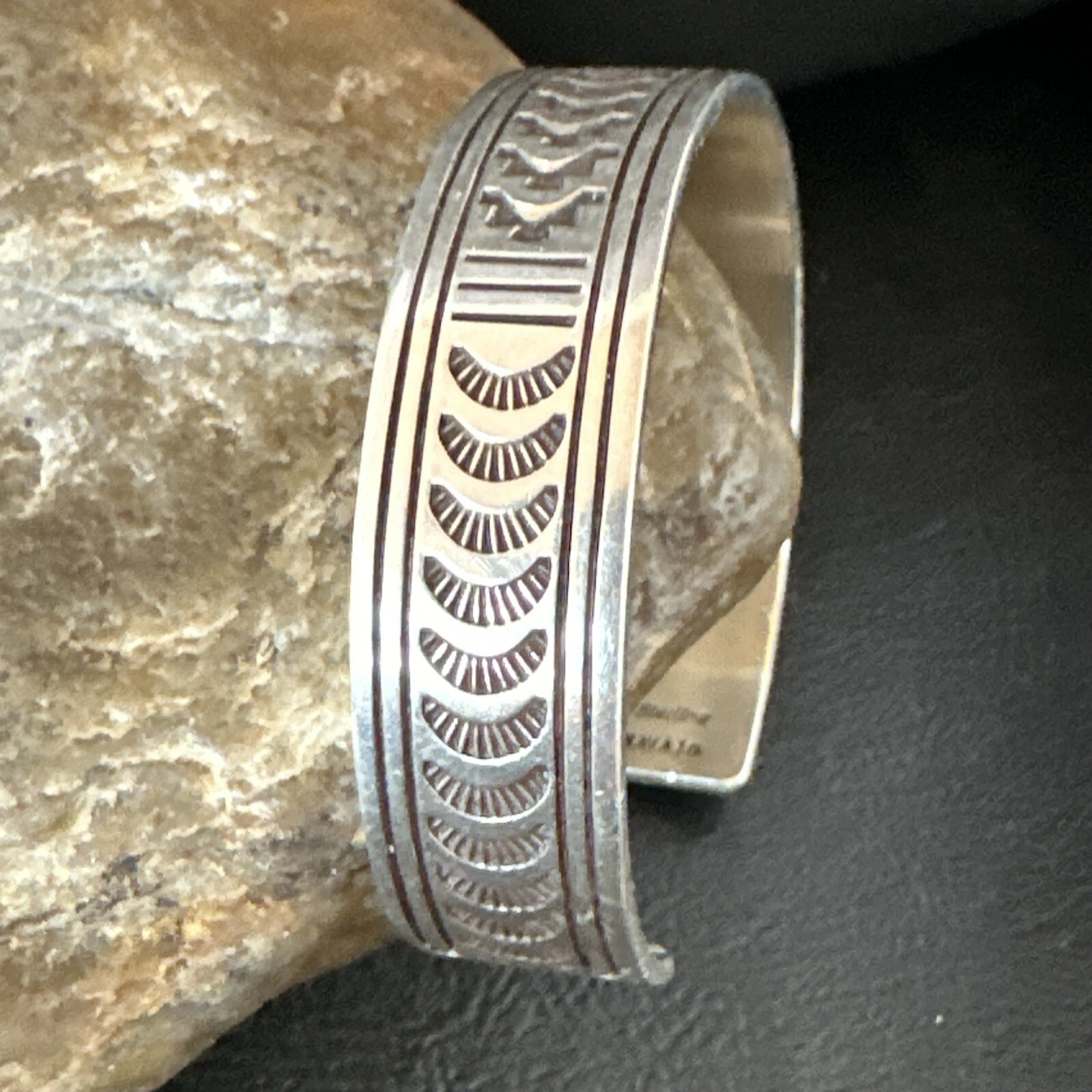 Stamped Cuff Bracelet Native American Navajo Sterling Silver 18119