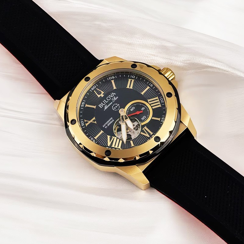 Bulova Marine Star Series A Automatic Men’s Watch Black Dial Rubber Strap 98A272