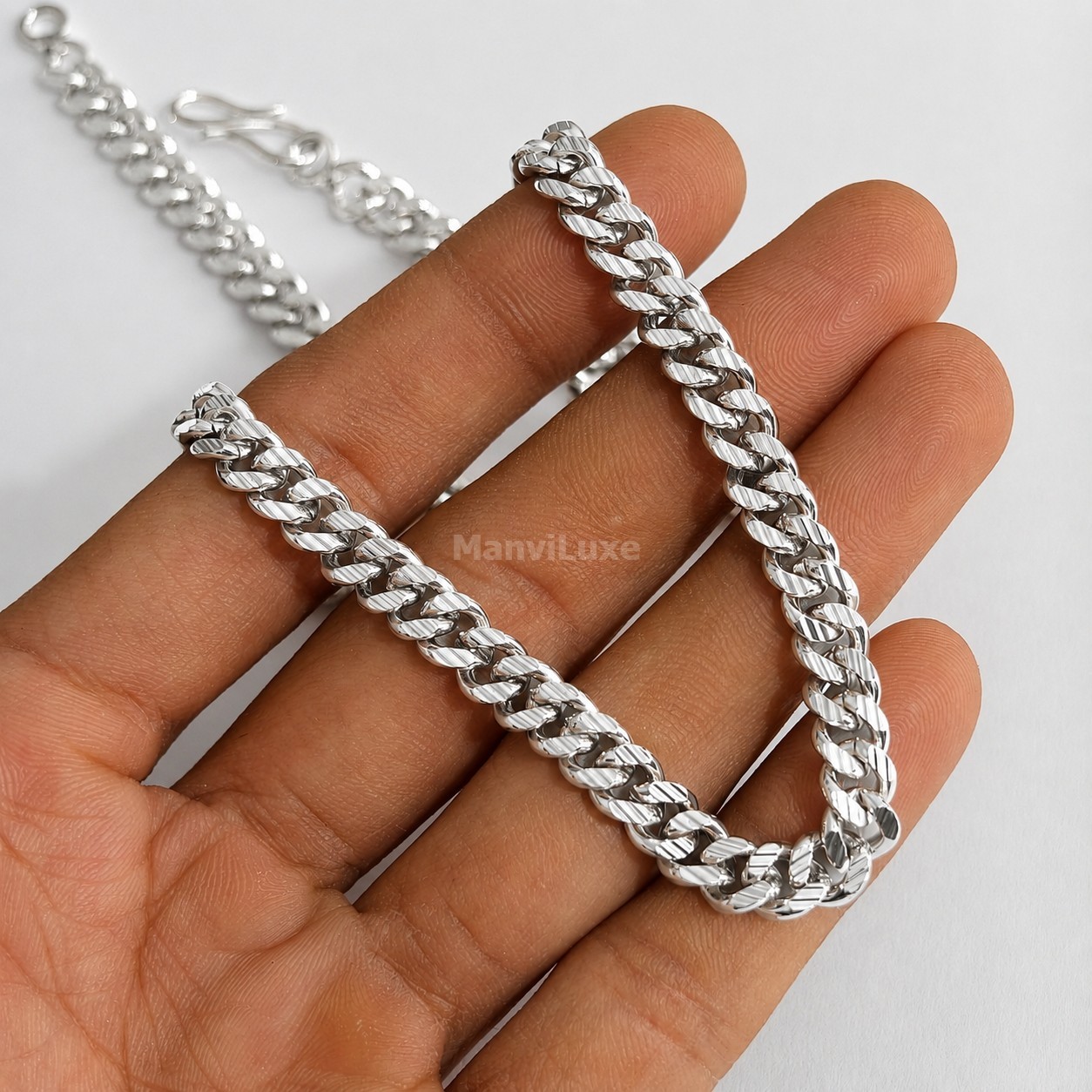 20″ Silver Bonded Diamond-Cut Cuban Link Chain | Premium Heavy Curb Neck Chain