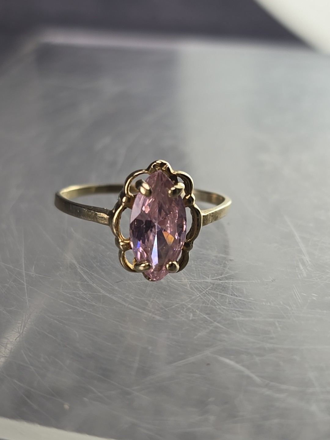 Pink Ice Marquise Solitaire Stamped 417m Size 8.5