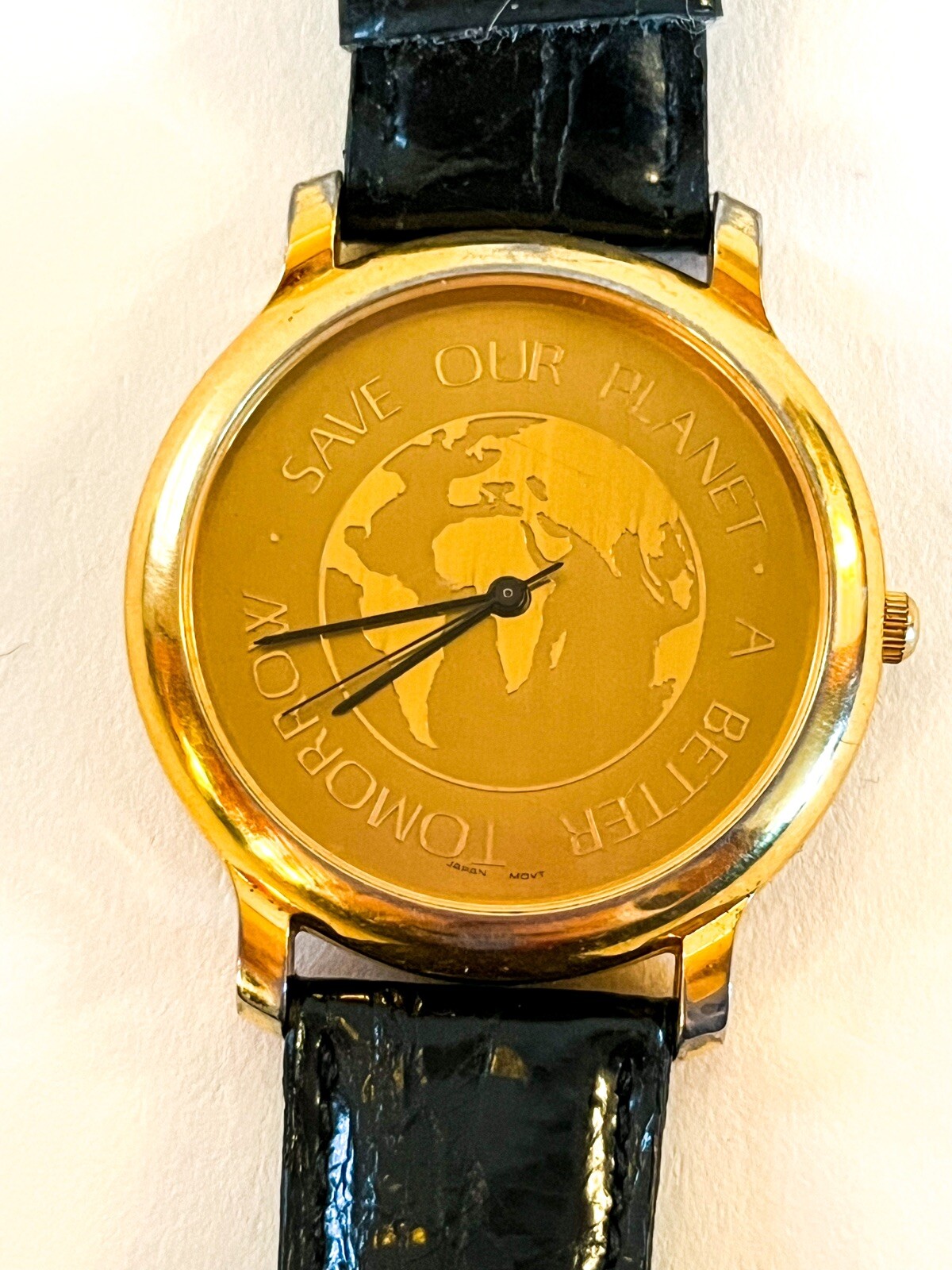 RARE Vintage Jacques Farel Wrist Watch Gold Save Our Planet 120390