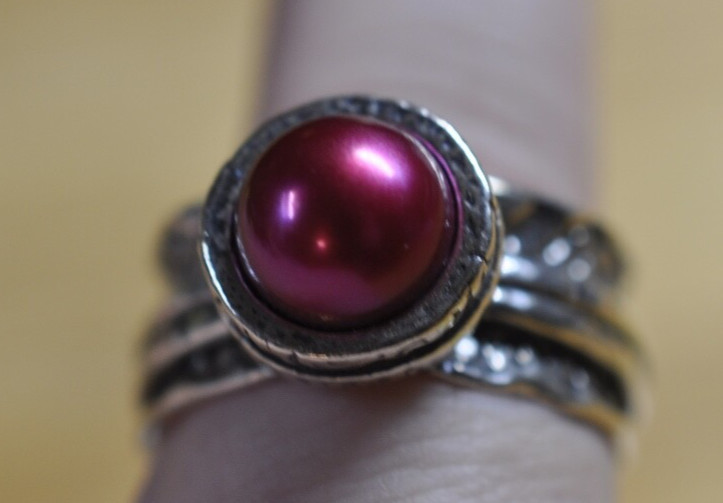 Vintage Sterling Silver Burgundy Spinner Ring Size 10 Classic Fashion Ring