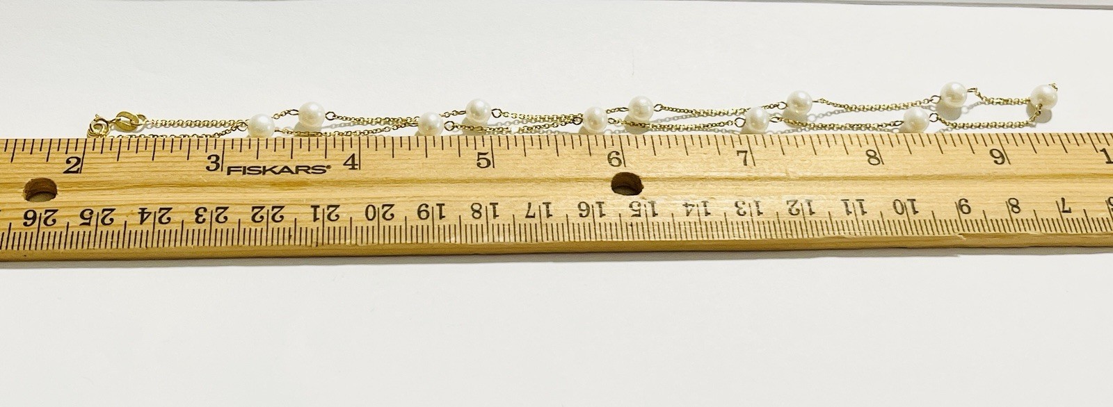 SOLID 14K YELLOW GOLD PEARL STATION CHAIN NECKLACE / 17″ LONG / 3.7 GRAMS