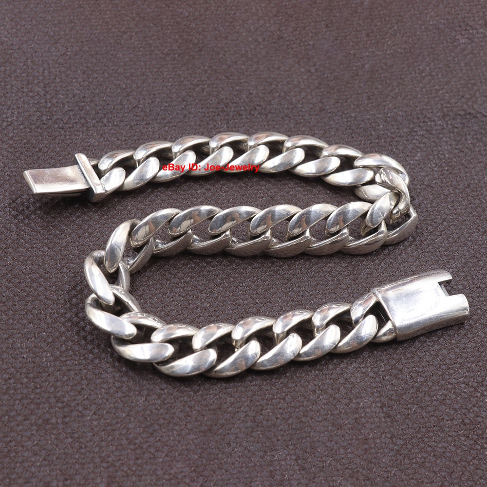 Real 925 Sterling Silver Men’s Bracelet 10mm Curb Link Chain Bracelet 8.26inch