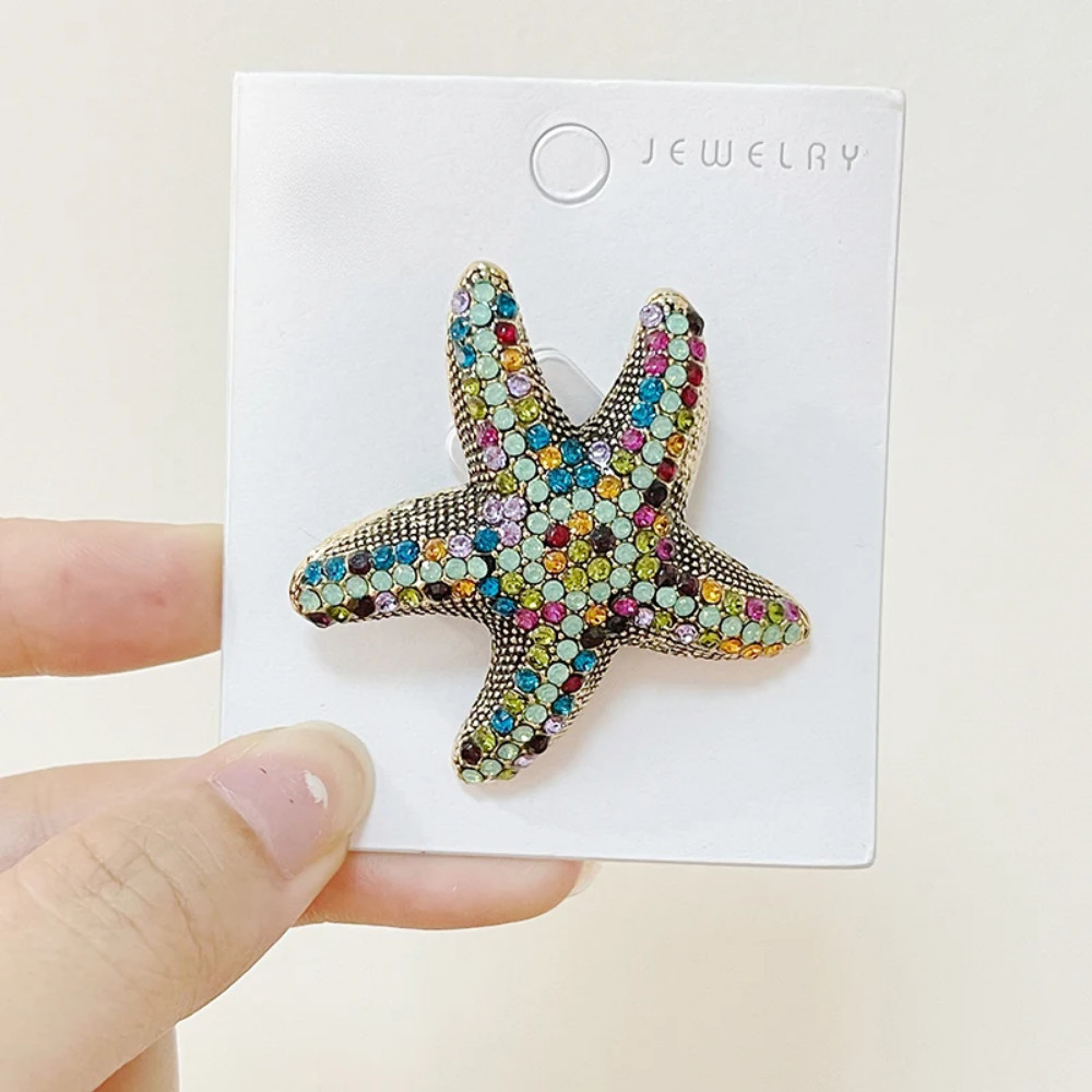 Colorful Starfish Rhinestone Brooch –Ocean Beach Winter Pin Coastal Jewelry Gift