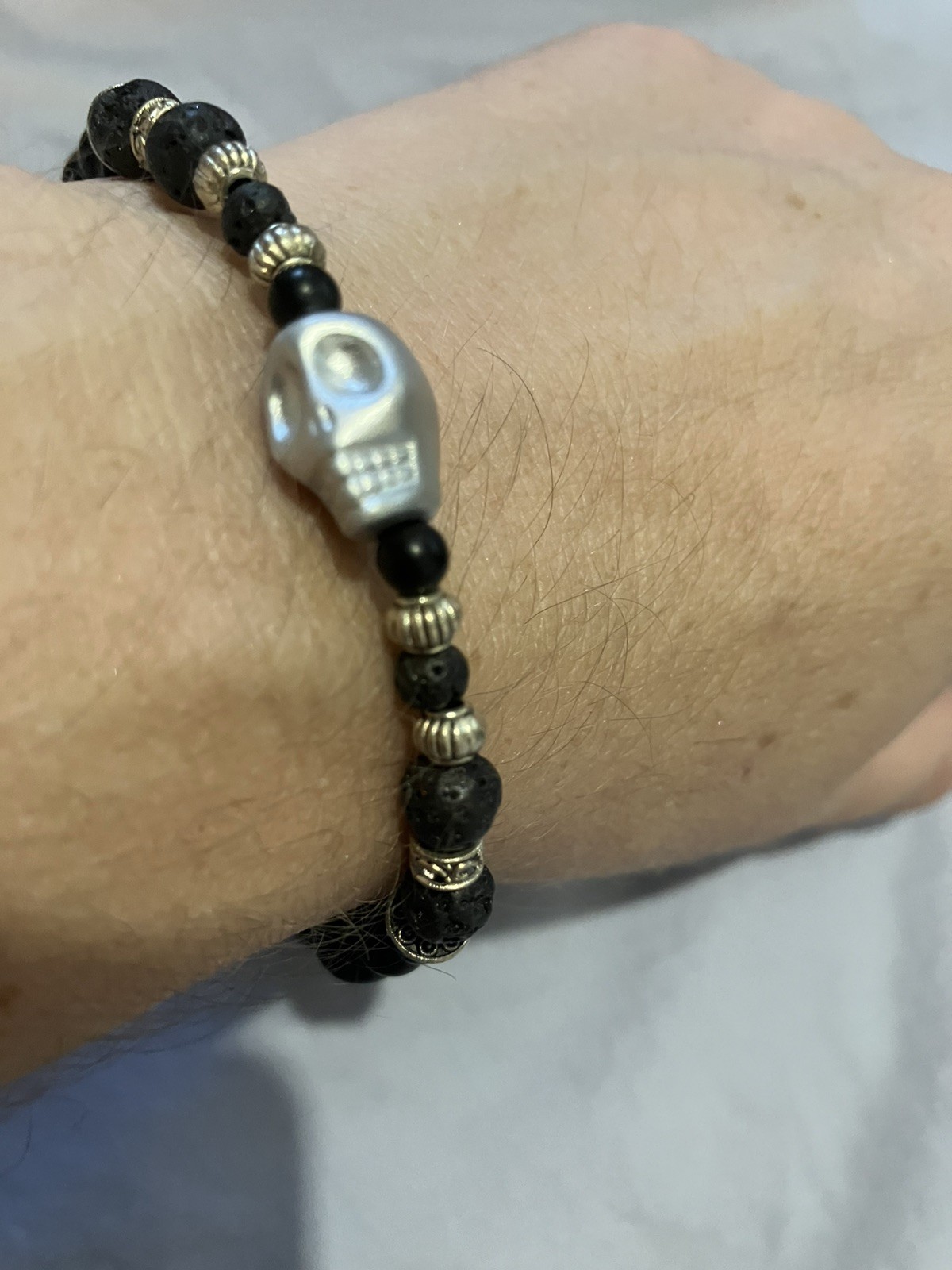 Skull and Lava Beads Bracelet for Essential Oils and Aromatherapy or Halloween
