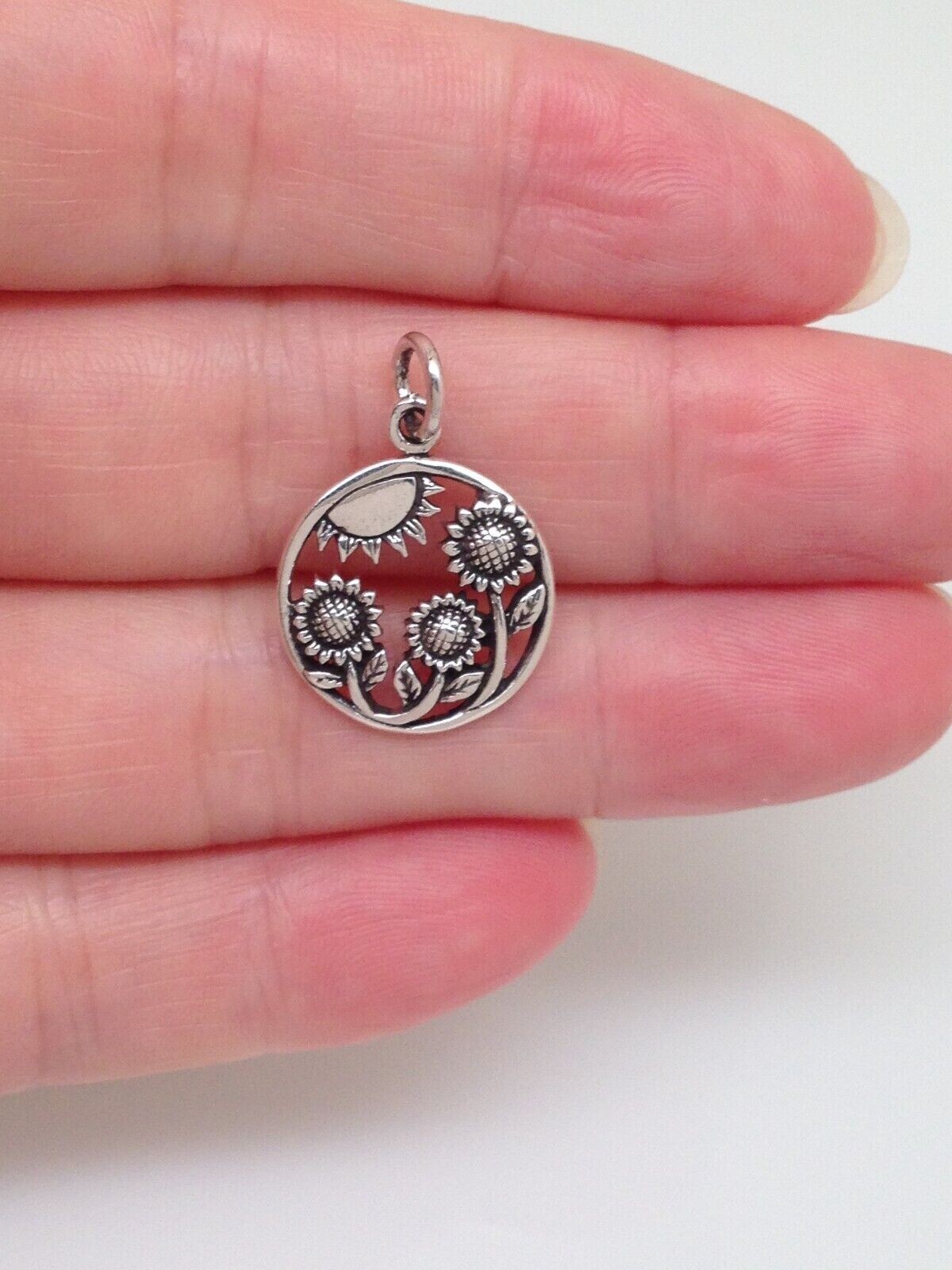 925 Sterling Silver Sun Sunflower Pendant Charm 15mm(0.59″)/22mm(0.87″)