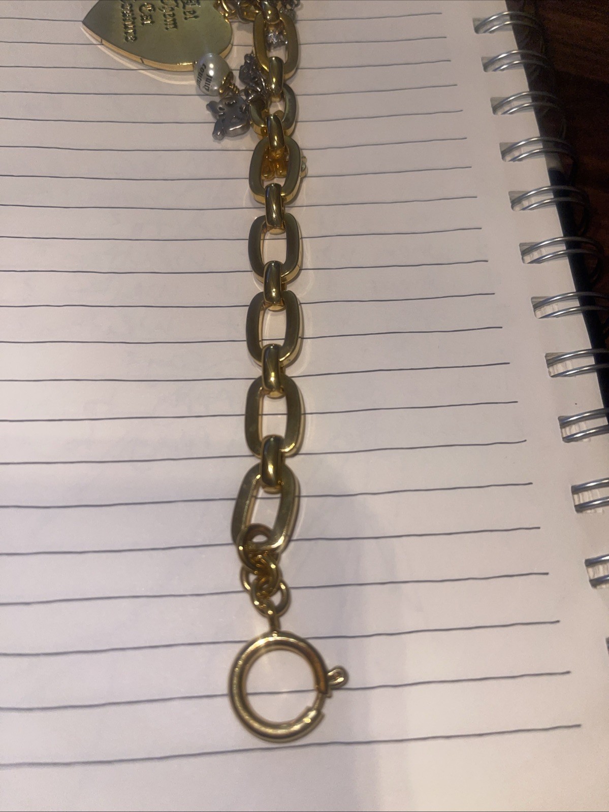 Juicy Couture LET THEM EAT COUTURE Heart Pearl Charm Bracelet Gold Tone
