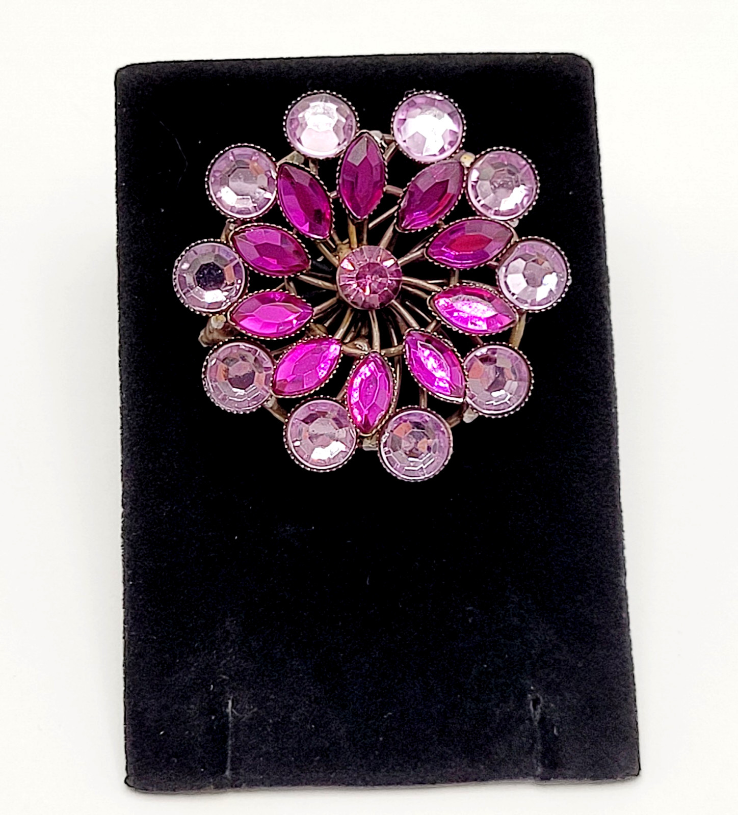 Purple Shades Floral Design Faceted Glass Rhinestone Metal Costume Brooch Pin