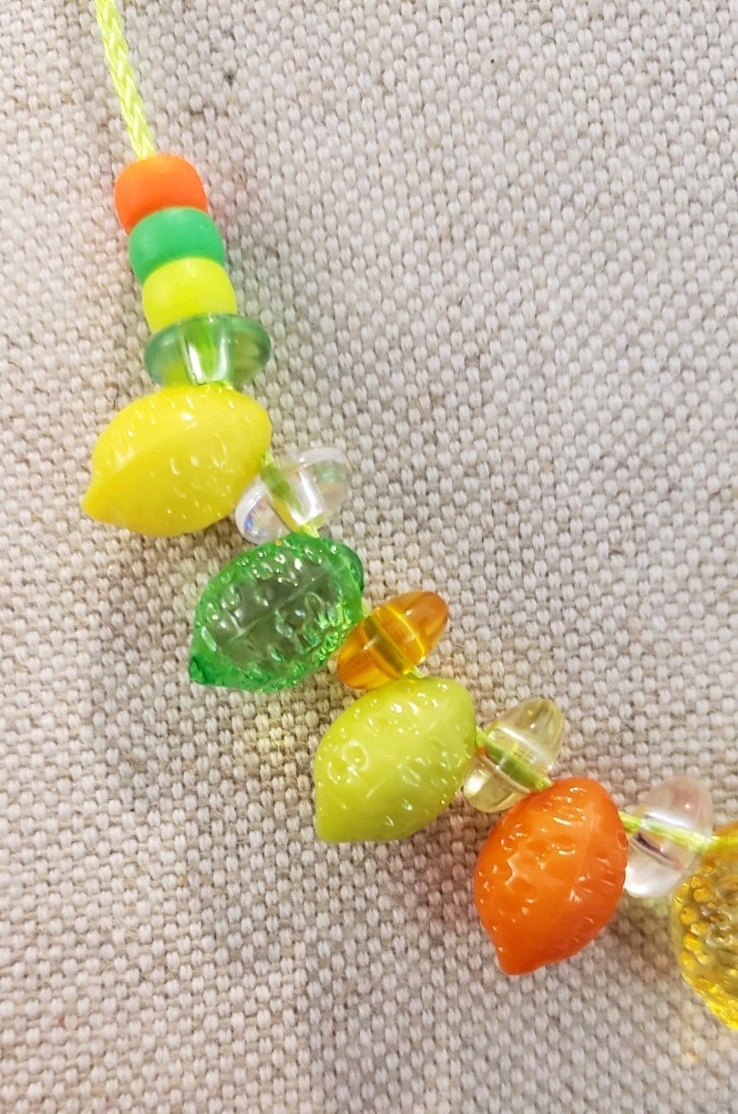 Handmade Citrus Fruit Glass Bead Necklace & Earrings Set Lime Green Cord 21-24″