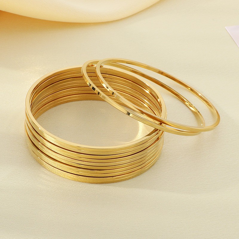 12pcs Set Bangles for Women Stainless Steel Glossy Stackable Solid Bracelet 2mm