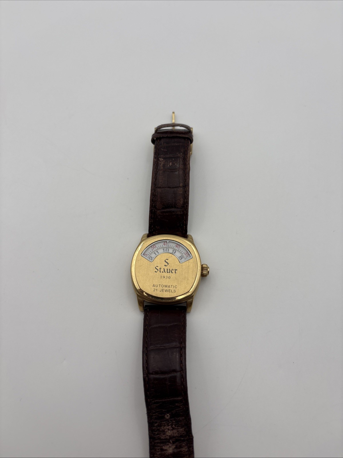 Stauer 1930 Dashtronic Automatic Watch Gold Tone 21 Jewel Jump Hour Style Runs