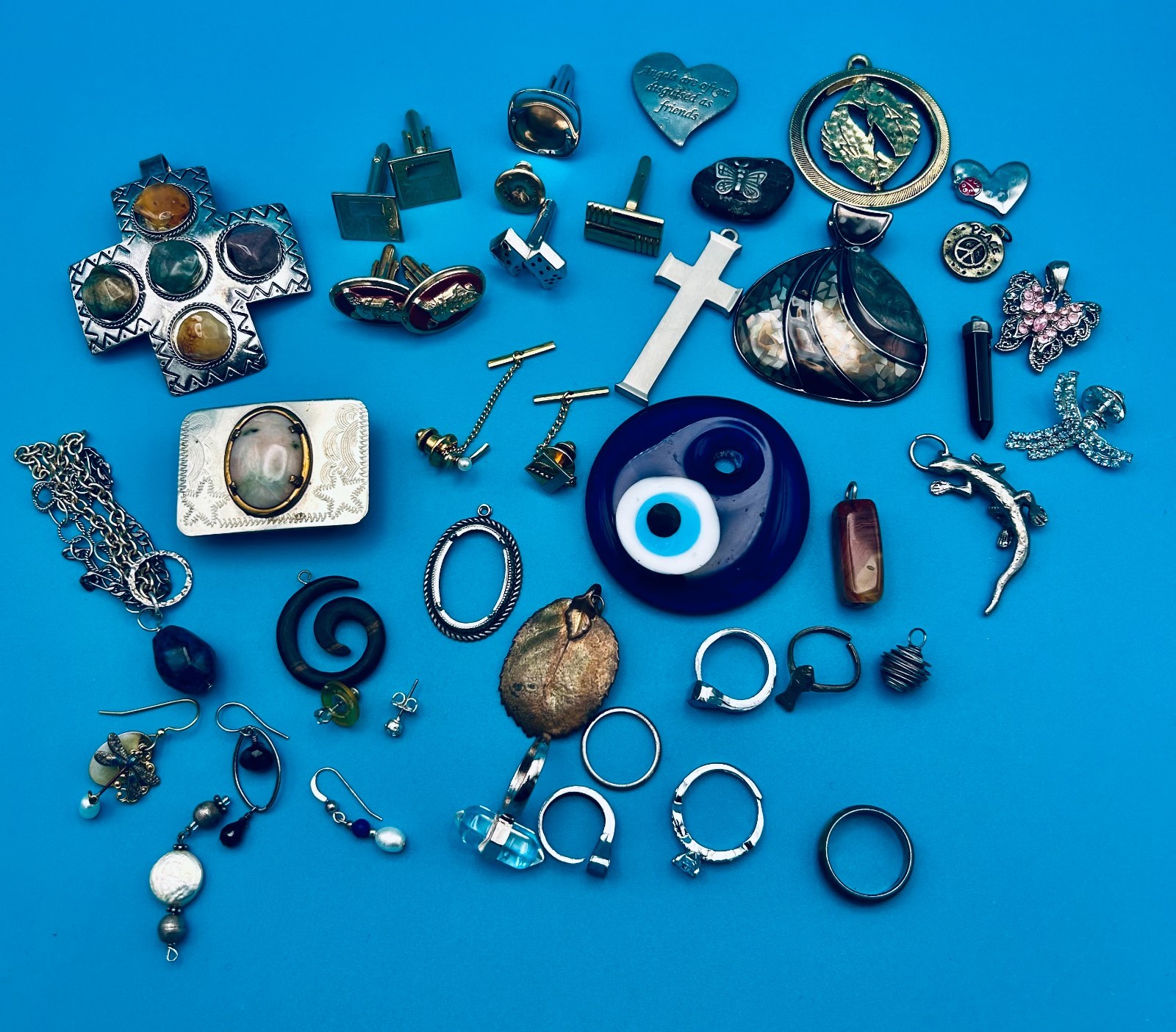 LOT Single Earrings Pendants Cuff Link Rings Buckle Charms Jewelry Designer