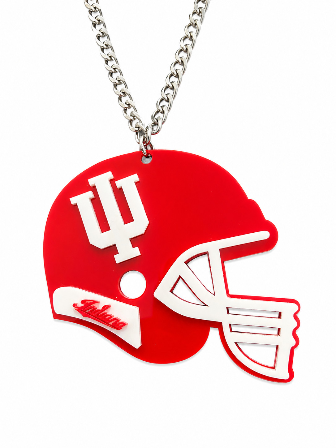 Indiana Hoosiers Football Helmet Acrylic Fan Chain Necklace Red White Pendant