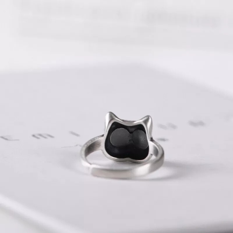 New Charm Cute Cat Rings Unisex Simple Anime Design Adjustable Silver Open Ring