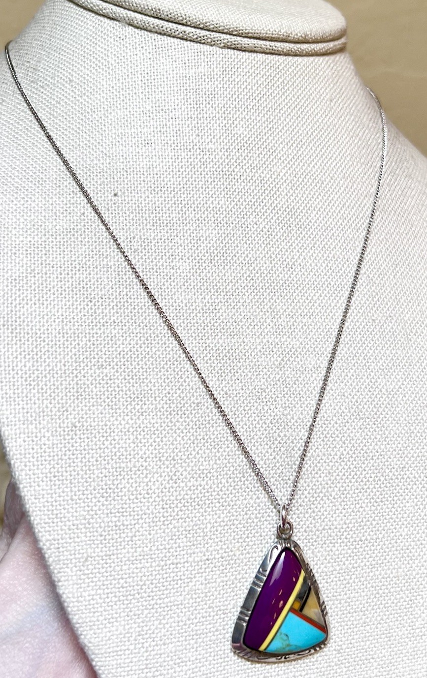 LOVELY Southwest Artisan Sterling Silver Turquoise, Sugilite, Etc Inlay Necklace