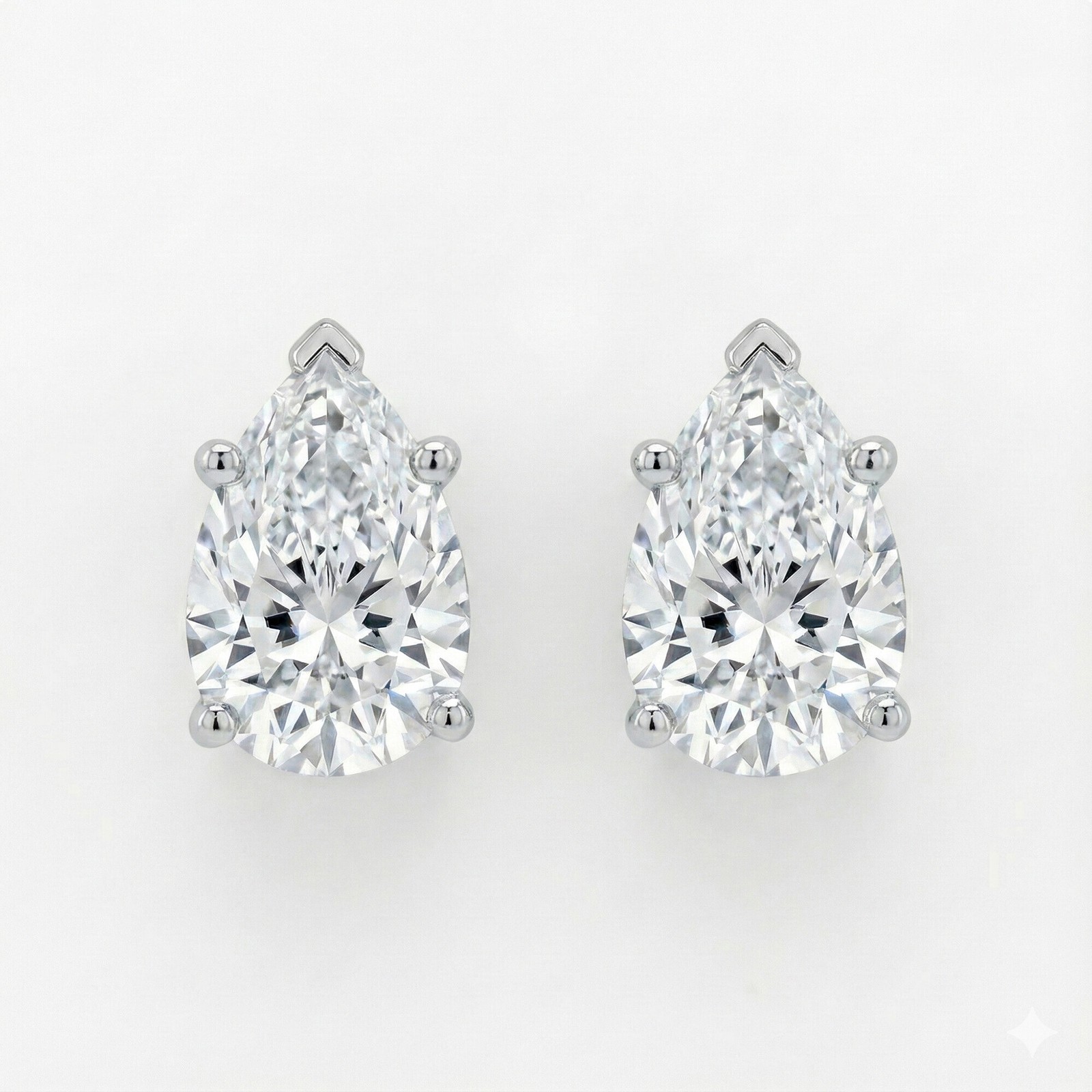 2 Ct Pear Lab Created Moissanite Earrings 18k White Gold Vermeil Screw