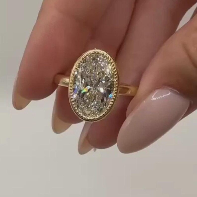 IGI 4 Ct Oval F-VS1 Lab Grown Diamond Engagement Solitaire Ring 14K Yellow Gold