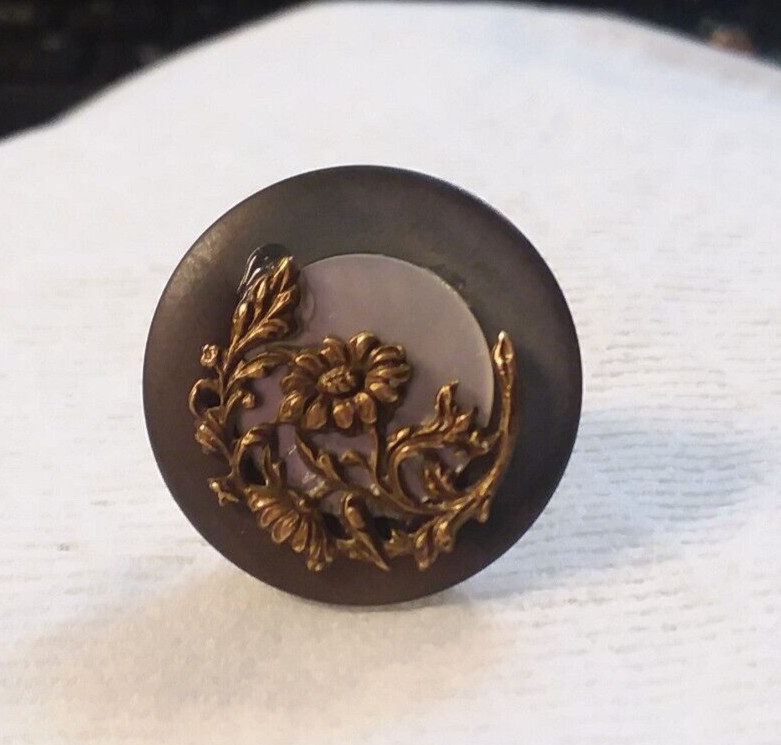 15mm Lapel/Hat Pin With Antique Floral Brass Stamping 02-01-2023