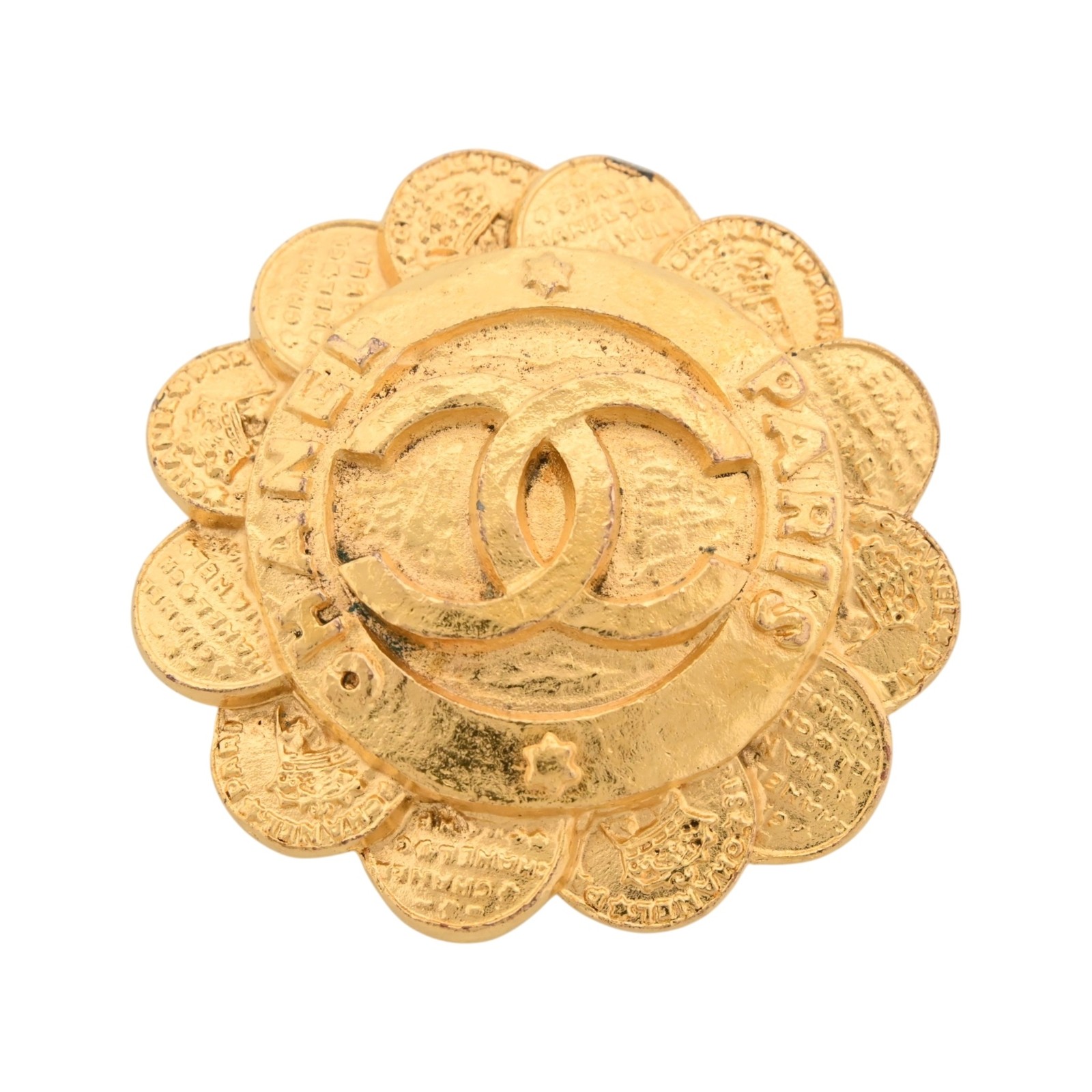 Auth CHANEL Coco Mark Logo Flower Motif Brooch Accessory ch5541vg