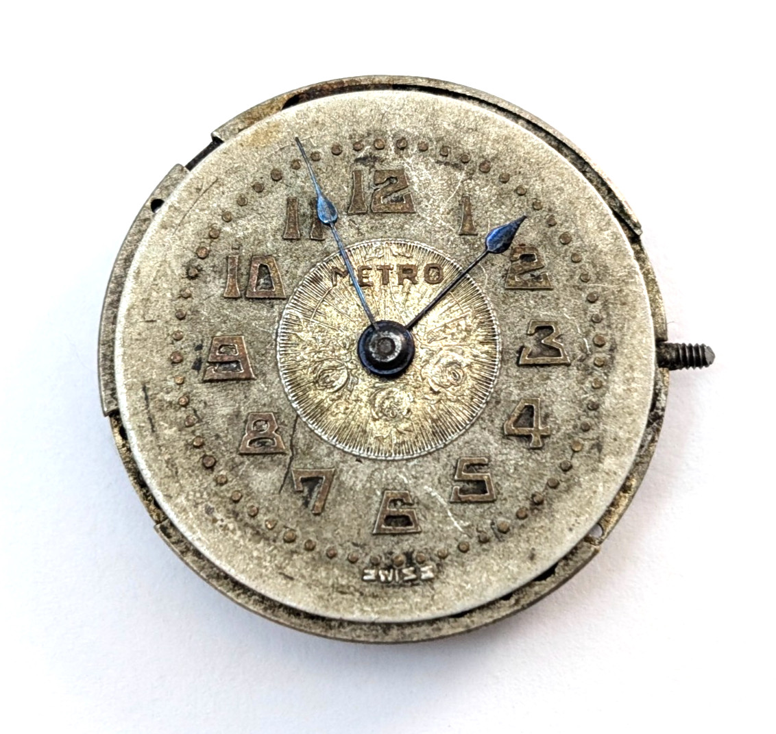 Vintage METRO 11C Chronometer 6j Art Deco 24mm Swiss Watch Movement PARTS REPAIR
