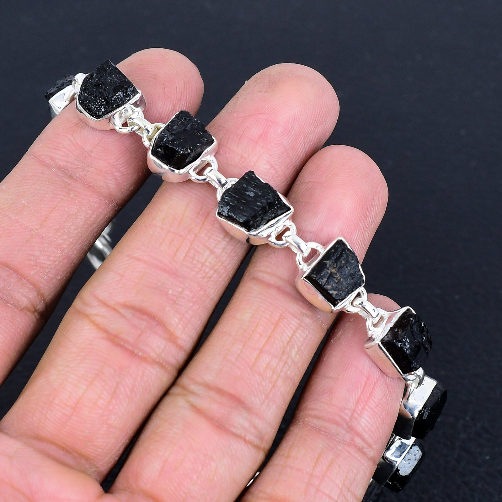 Black Tourmaline Gemstone 925 Sterling Silver Hadnmade Bracelet Jewelry Gift For