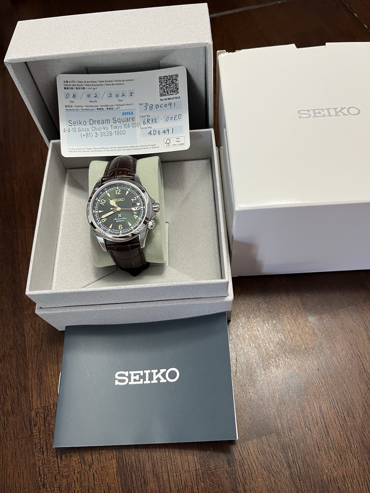Seiko Prospex Alpinist JDM Automatic 200m Green Dial Date Brown Leather Strap