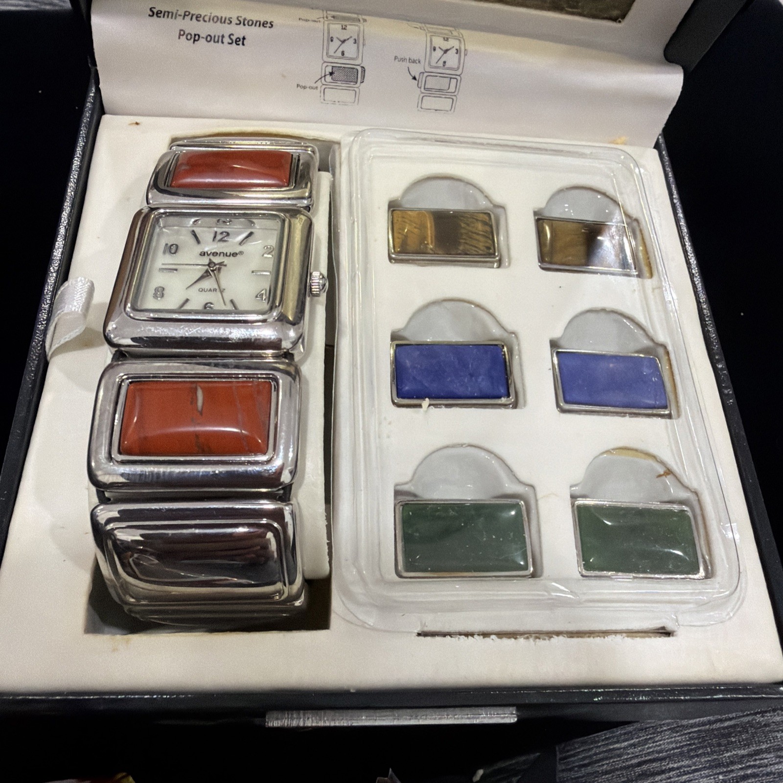 Avenue Brand Wristwatch Silver Toned Interchangeable Semi-stones