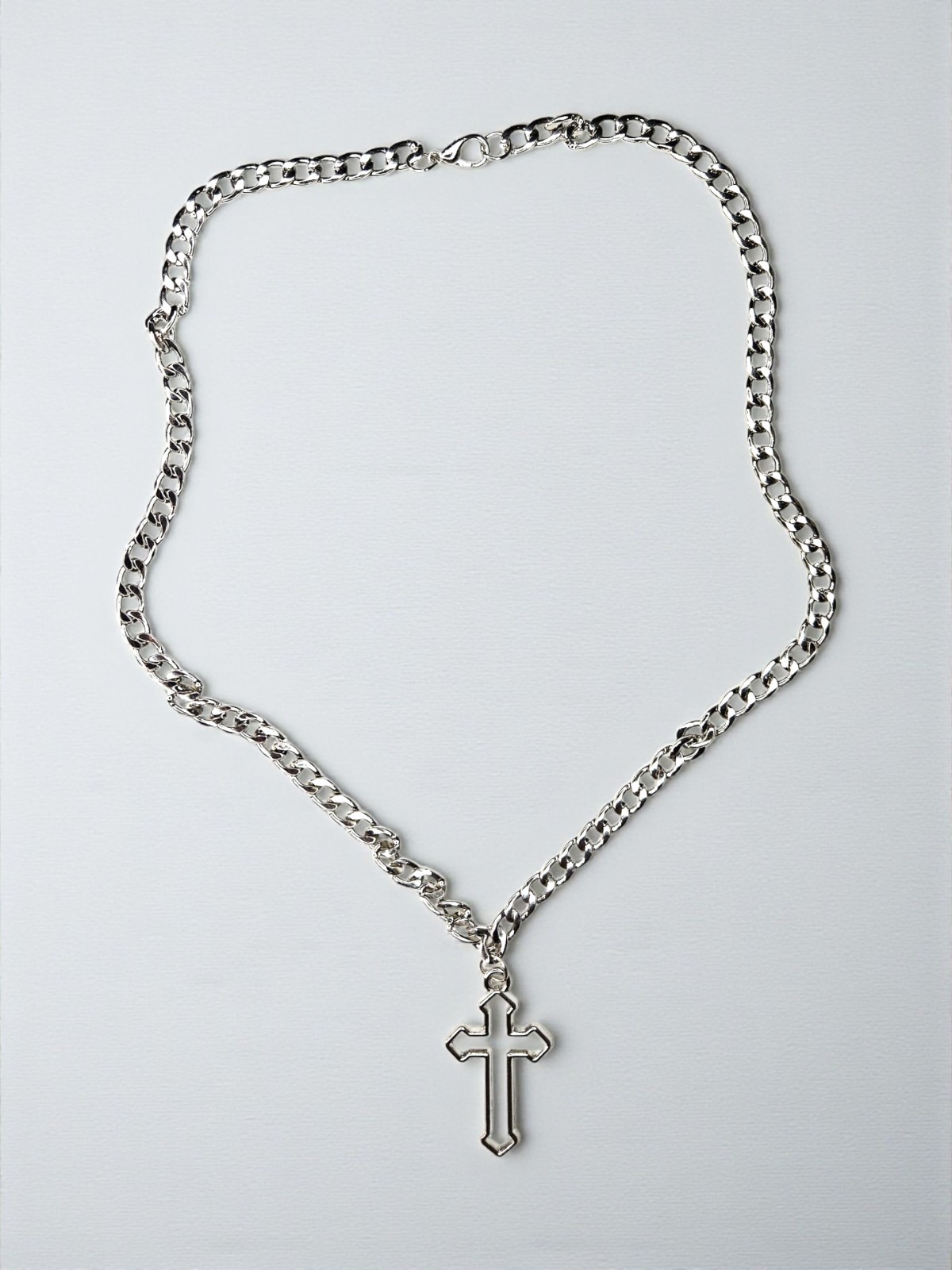 Silver Flared Cross Necklace | Goth Alternative Emo Indie Outline Medieval