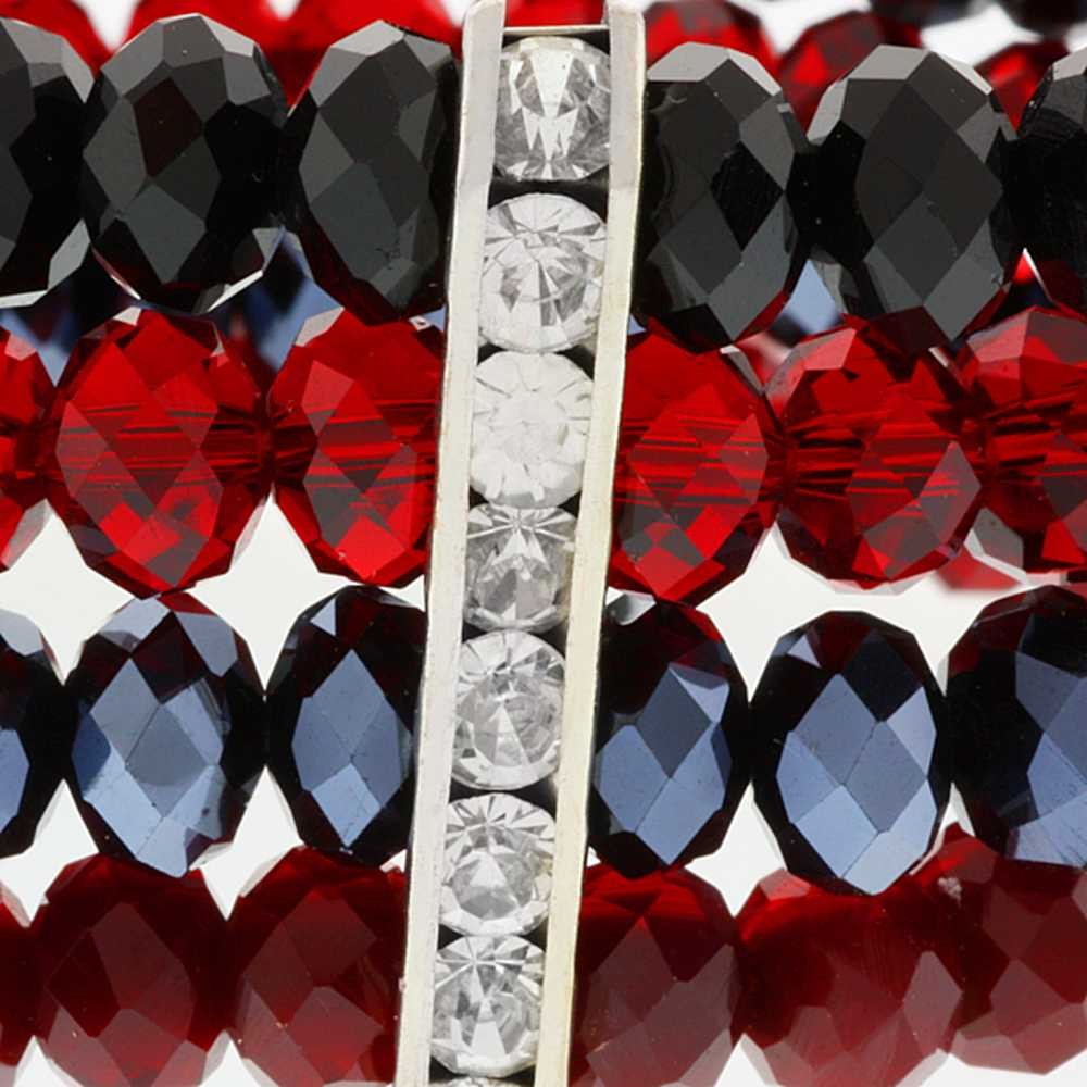 4-Row Multi-Color Black and Red Faceted Crystal Stretchy Bracelet for Women