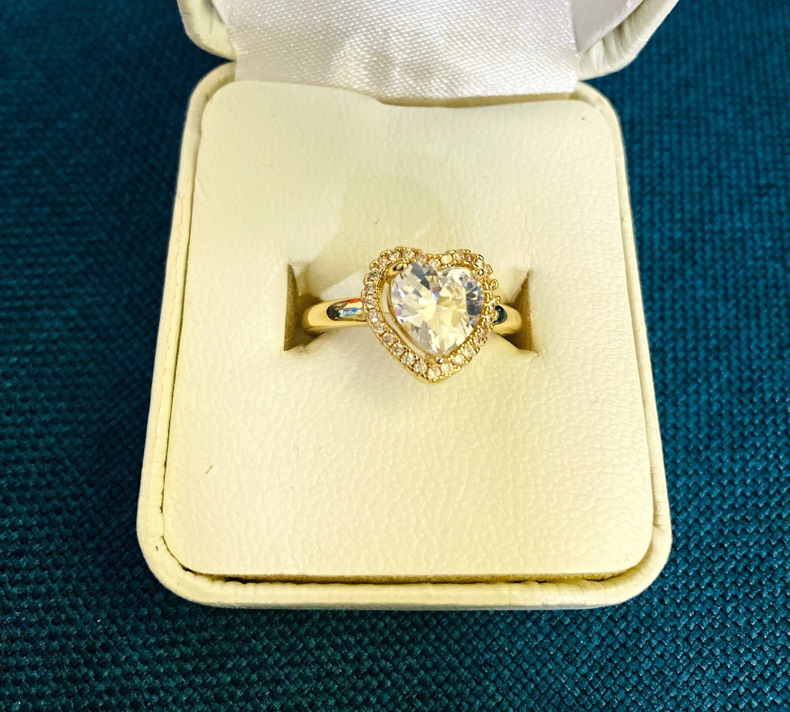 Heart Rings For Women Zircon Gold Plated Heart Stainless Steel,Resizable,LOVE