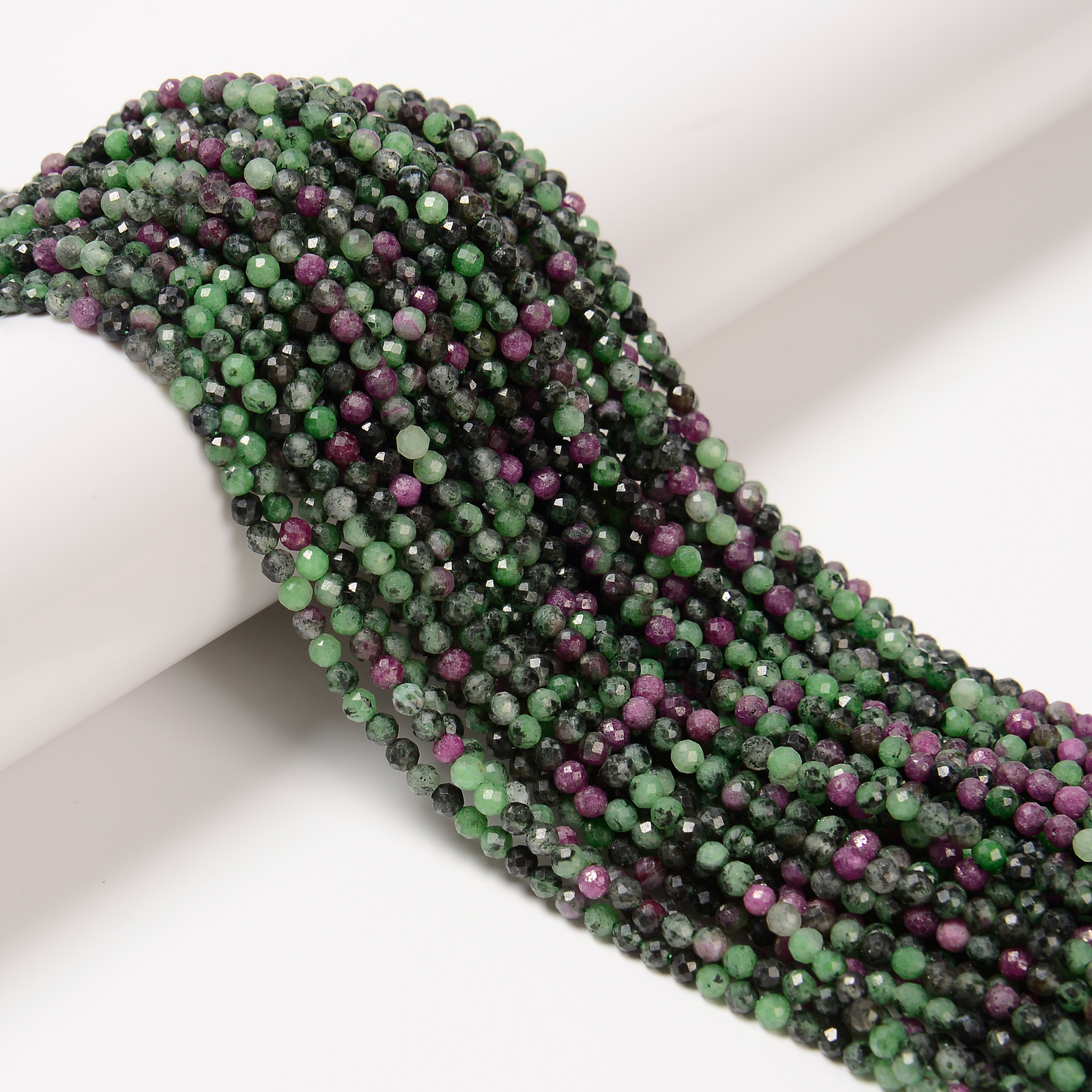 Natural AA Ruby Zoisite Faceted Round Beads Size 3mm 15.5″ Strand