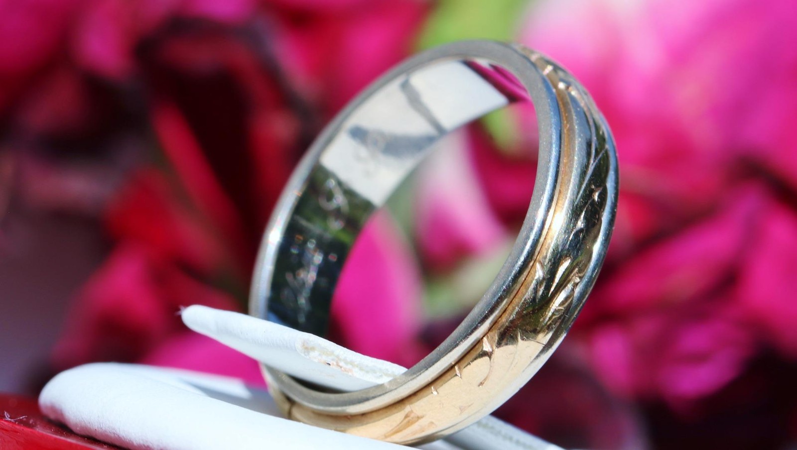 14k gold multi tone wedding band ring sz 6 handmade antique 4.85g Artcarved N304