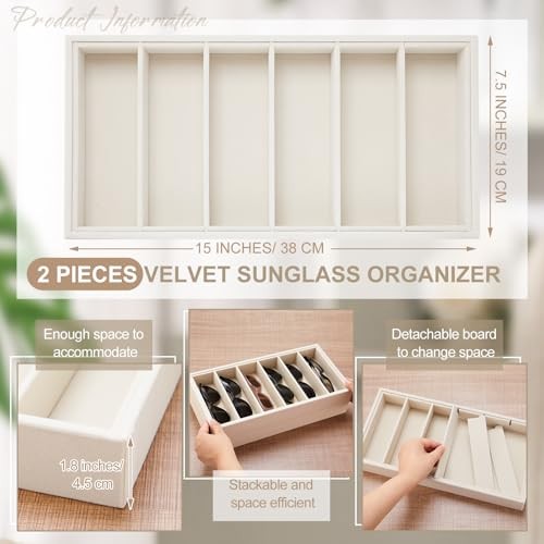 Pcs Velvet Sunglasses Organizer Tray 6 Grid Sunglass Organizer Velvet 2 Beige