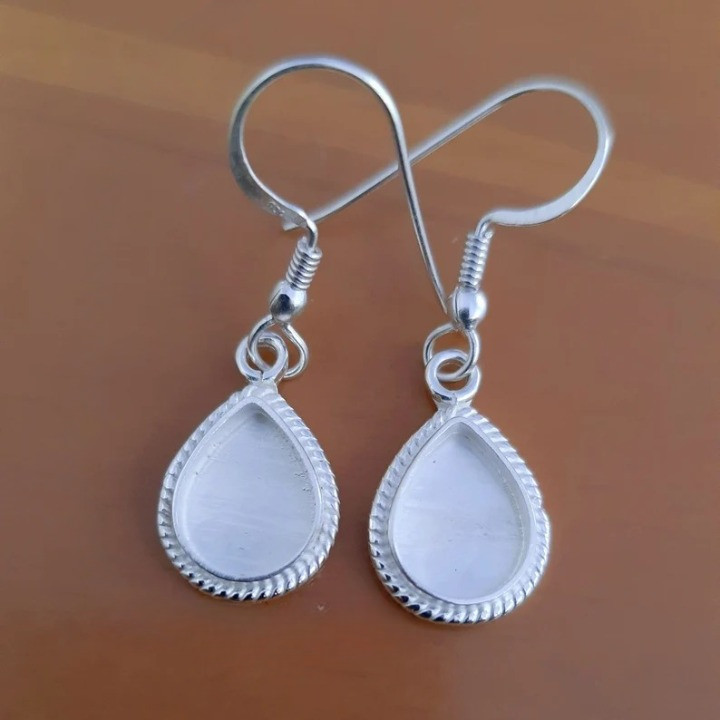 925 Sterling Silver 5x7mm Pear Rope Bezel Hook Earrings DIY Jewelry Setting