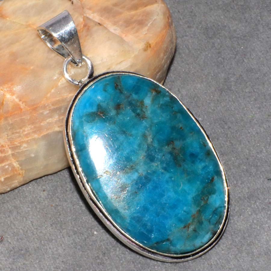 925 Silver Plated Blue Apatite Pendant 2″ Winter Collection Most Beautiful GW