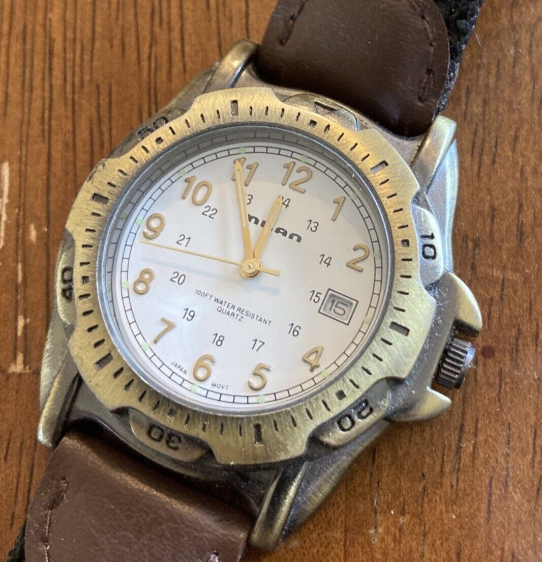 Milan Camper Style watch w Analog Date Dial Canvas Leather Band Works MLN37602W