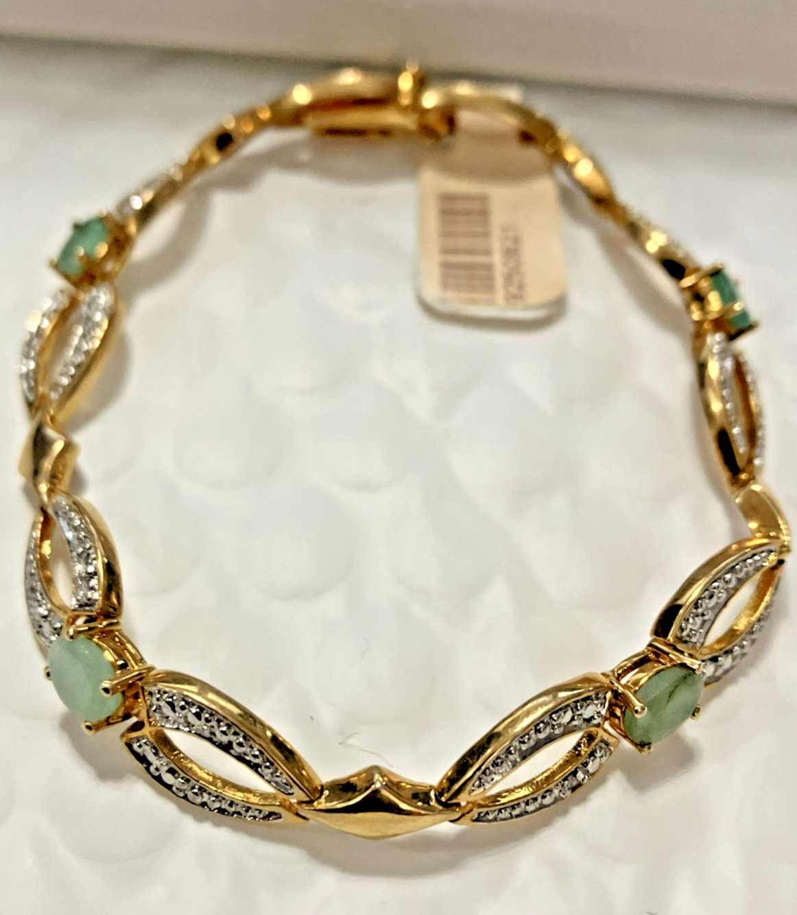 925 Sterling Silver Bct 12grams 8mm 7.5” Oval Green Stones Gold-Tone PreOwned