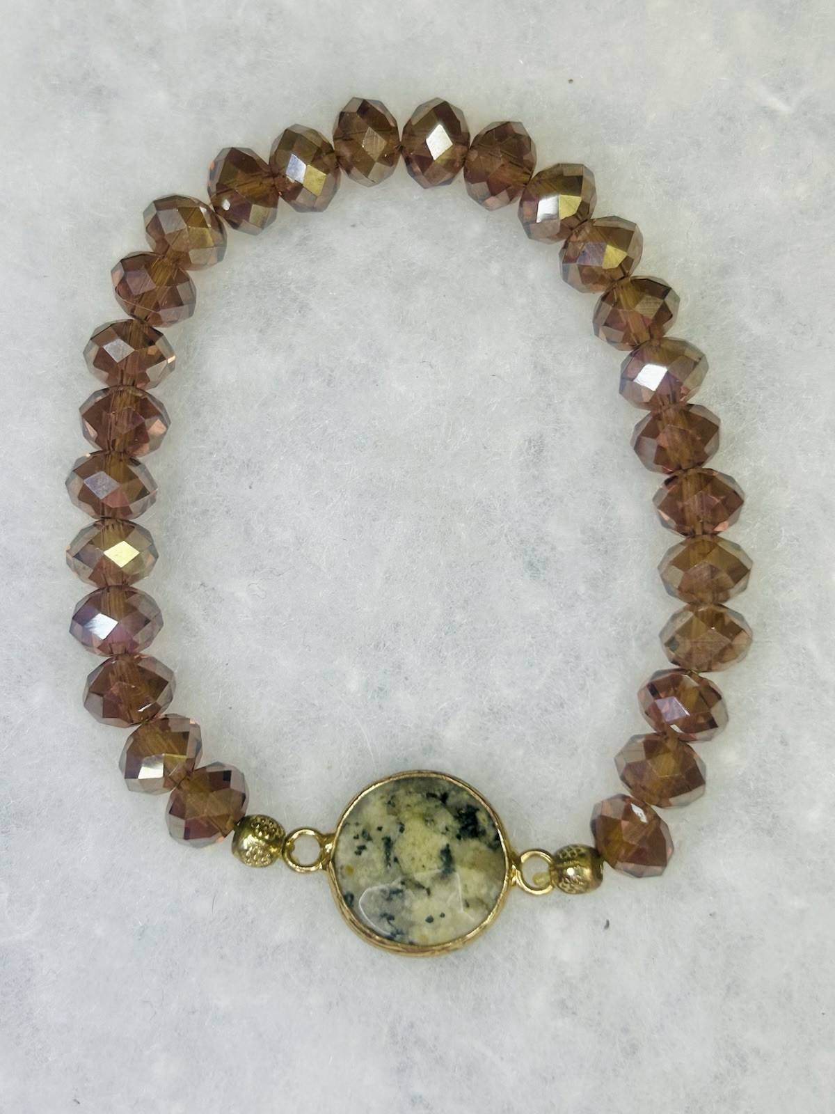 Natural Stone & Faceted Crystal Stretch Bracelet (Contemporary)