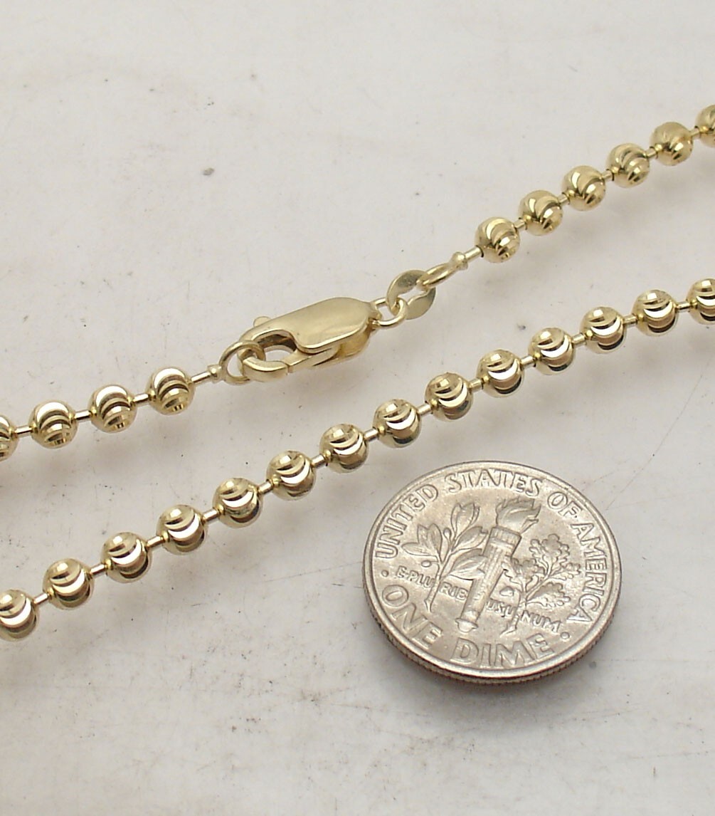 8″ Moon Cut Bead Ball Link Bracelet Lobster Clasp Real Solid 10K Yellow Gold