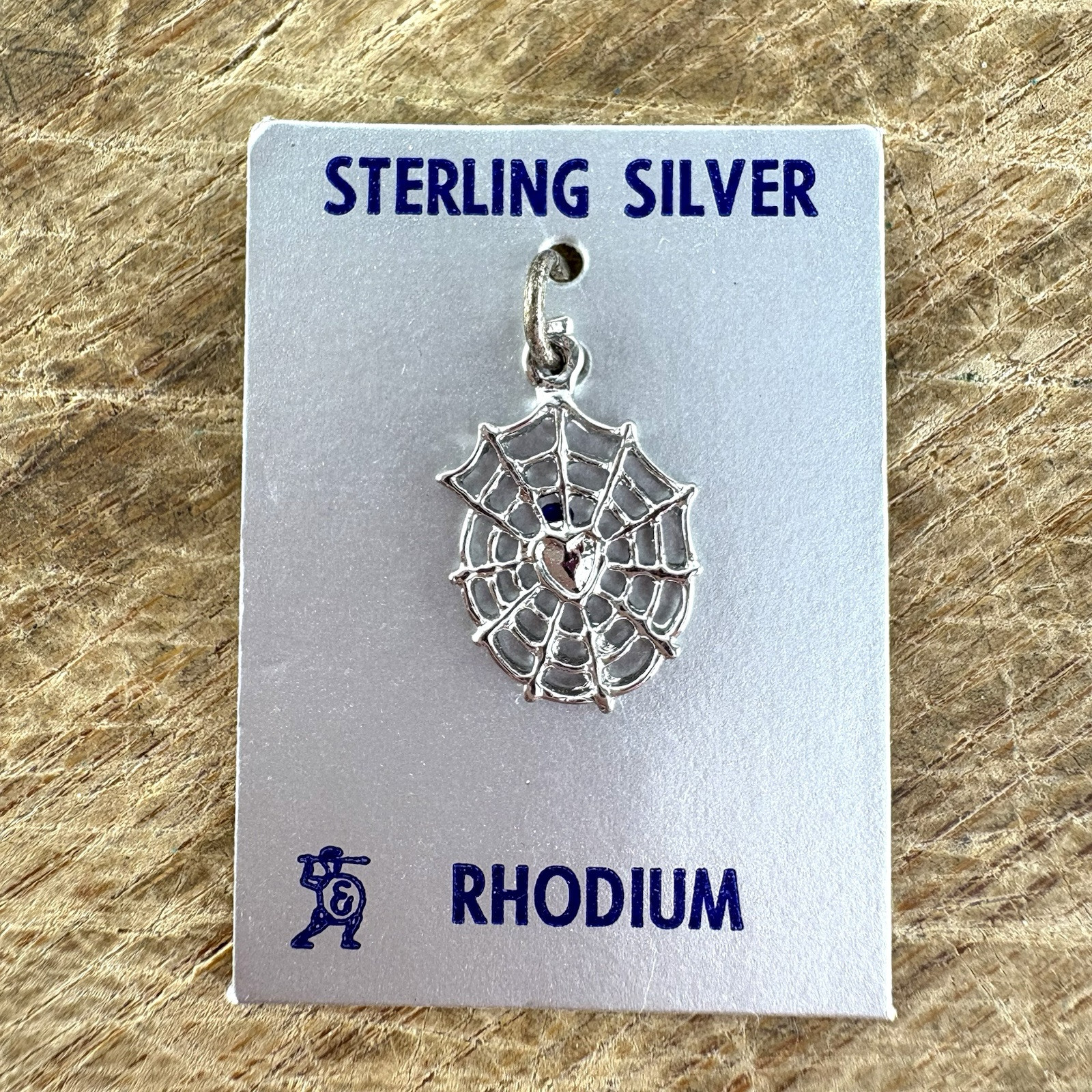 Vintage Sterling Silver Rhodium Spiderweb Heart Pendant Charm