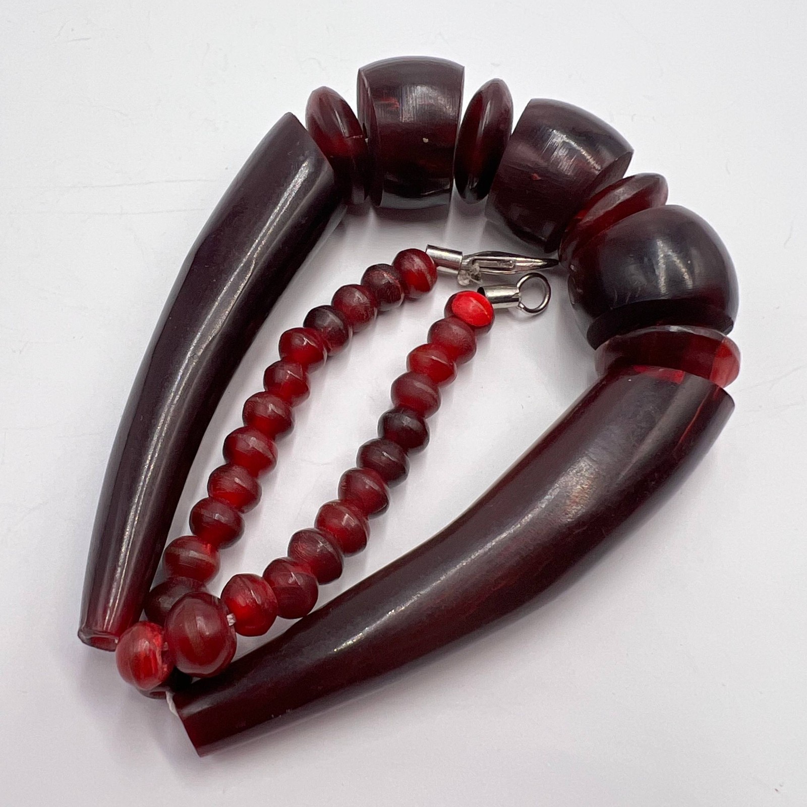Vintage Natural Horn Statement Necklace Soviet Handmade Boho Jewelry Beads