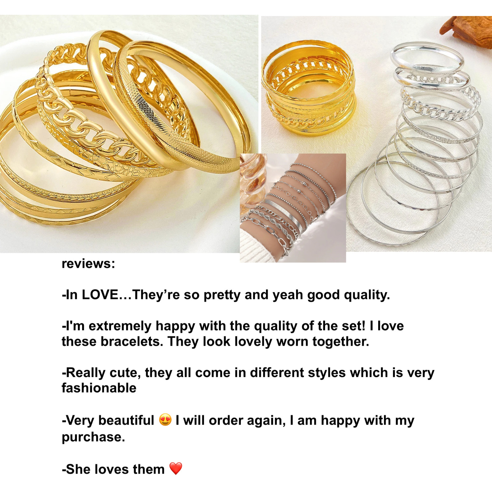 10 Bohemian Bracelet Set Gold Silver Color Stackable Bangles Retro Link Jewelry