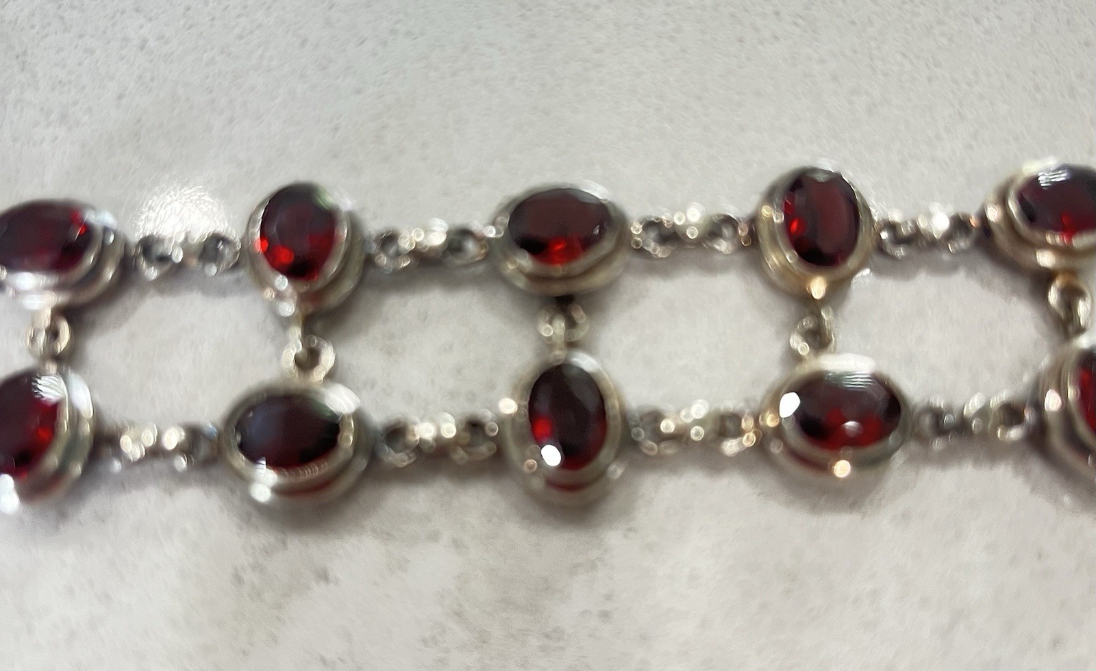 Sterling Silver Garnet Oval Bezel Tennis Chain Bracelet Adjustable 8 in